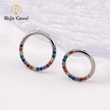 Fashion Face Piercing Jewelry Rainbow Zircon Hinged Segment ASTM F136 Titanium Nose Clicker Ring
