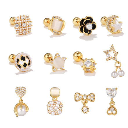 ZUOLA Fine 18K Real Gold Plated Stainless Steel Ear Cartilage Stud Piercing Jewelry with Zircon Stones-Unisex Daily Wear