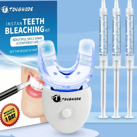 Teeth Whitening Kit 3 Gel Pens Blue LED Light Battery Operated High Bright Cool Light Food Grade Silicon EVA Portable Home Use