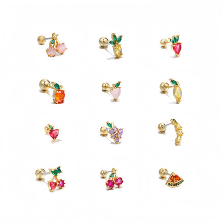 ZUOLA Fashion Piercing Jewelry Colorful Zircon Non-Fading Earrings Screw Twist Ball Piercing Fruit Ear Bone Stud