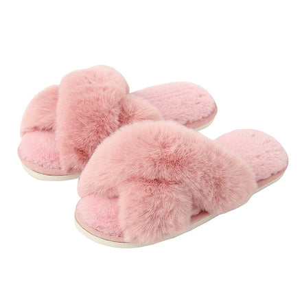 Hot Selling Women Fur Slippers Shoes Furry Fluffy Slippers Winter Plush Cross Warm Women Shoes Female Slippers