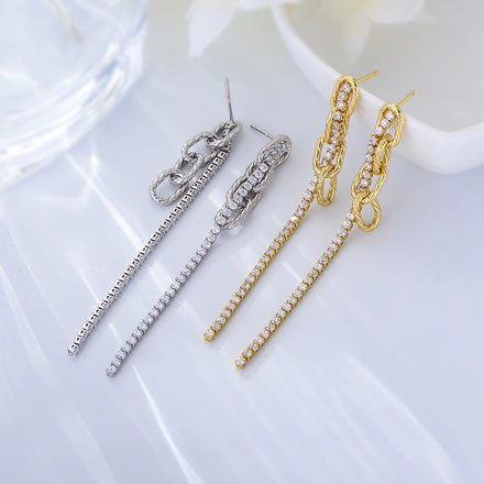 Personalized Designer Paperclips Long Tassel Chain Psj Brass 18k Gold Plated CZ Zircon Drop Earrings for Women Girls