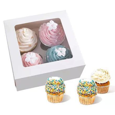 Custom Print Christmas Cupcake Kraft Paper Box 4 Hold Bakery Cake Box With Window