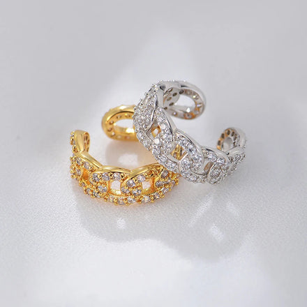 Luxury Designer Paper Clips Chain Clip on Studs Ear Psj Brass 18k Gold Plated Cubic Zircon Single Cuff Earrings for Women Girls
