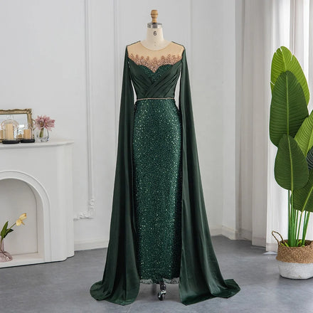 Jancember LSCZ229 Glaromous Sequins Satin Formal Mermaid Evening Dresses for Shawl