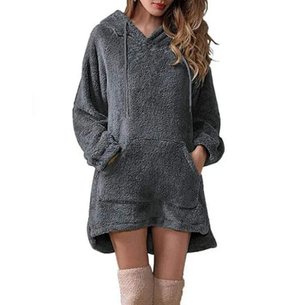 Wholesale Casual Women Long Sleeve Plush Hoodies Custom Logo Warm Solid Fluffy Flannel Pullover Loose Hooded Sweatshirts 2022