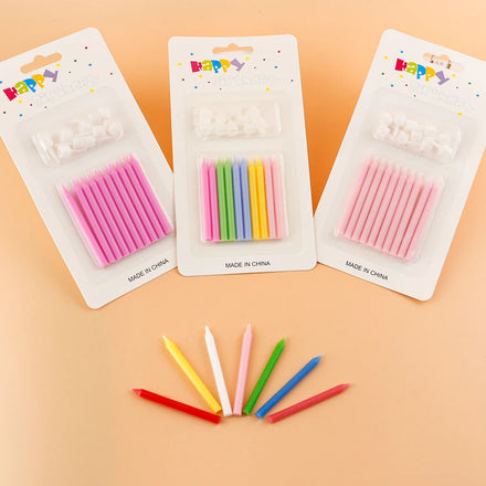 Wholesale Macaroon Color Birthday Cake Candles Bulk Pastel Rainbow Stick Candle in Holders Kids Party and Home Decoration