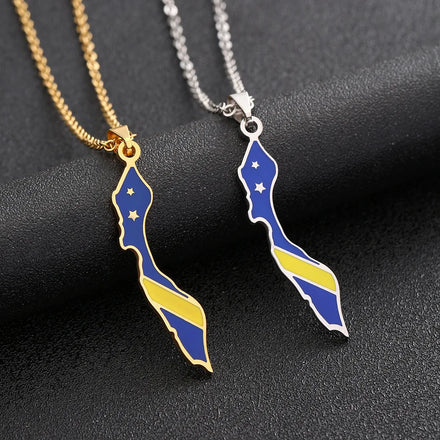 Enameled Curacao Island Map Chain Necklaces Stainless Steel 18K Gold Plated Enamel Curacao National Flag Map Pendant Necklace