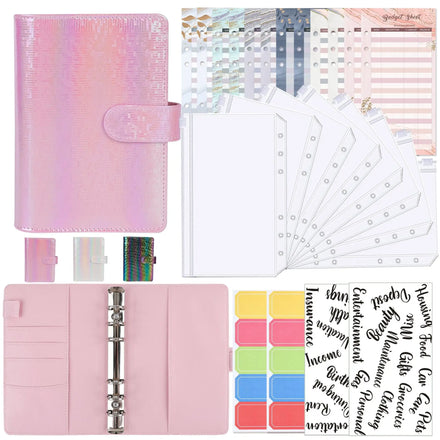 Innovative Pu Money Organizer Zipper Bag A6 Notebook Budget Planner Glitter Leather Budget Binder With Cash Envelopes