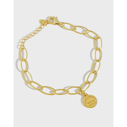 Smart S925 Sterling Silver Geometric Chain Bracelet English Round Card Chain Couple Charm Bracelet