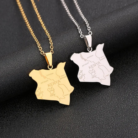 Manufacturer Kenya Map Chain Necklaces Stainless Steel Silver 18K Gold Plated Kenya National Flag Map Pendant Necklace