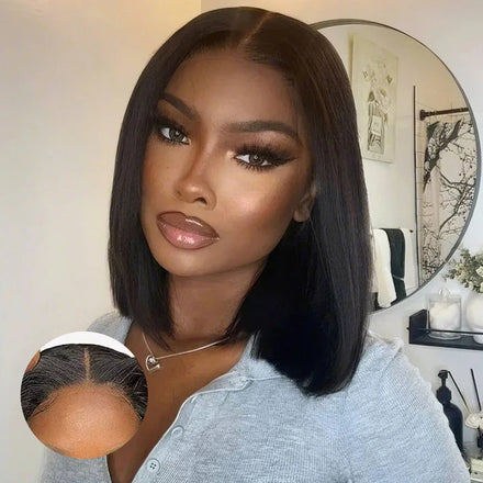 ISEE Pre Cut 4X6 HD Lace Closure Straight Ready Wear & Go Glueless Bob Wigs Dome Cap Beginner Friendly Easy Wear Human Hair Wigs