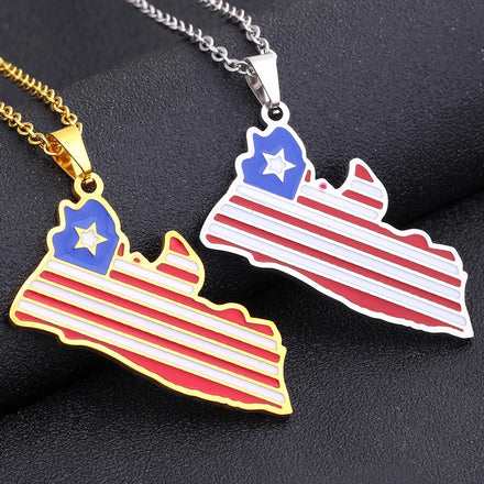 Enameled Liberia Map Chain Necklaces Stainless Steel 18K Gold Plated Enamel Liberia National Flag Map Pendant Necklace