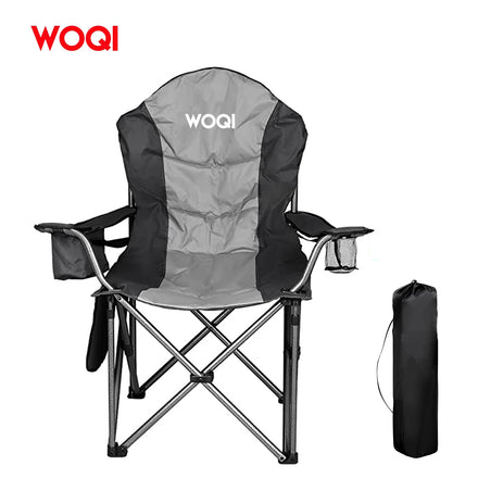 WOQI Modern Customized Folding Heavy Duty Oversized Camping Chair with Cup Holder Cooler Bag for Hiking Beach & Backyard