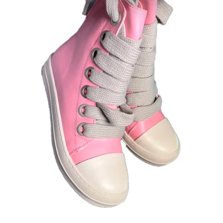 Round Toe Street High Top Board Sneakers Black PU Leather Casual Women Ankle Winter Shoes Women Zip Lace up Motorcycle Boots