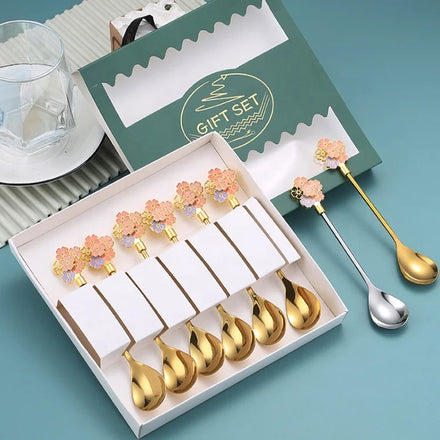 Stainless Steel Tableware Creative Japanese Flower Design Long Handle Coffee Stirring Spoon for Weddings Hotels Christmas Gift