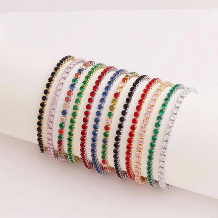 Brass 3mm Crystal Cubic Zirconia CZ Moissanite Tennis Bracelet Real 18k Gold Plated Multicolored Gemstones Tennis Bracelet