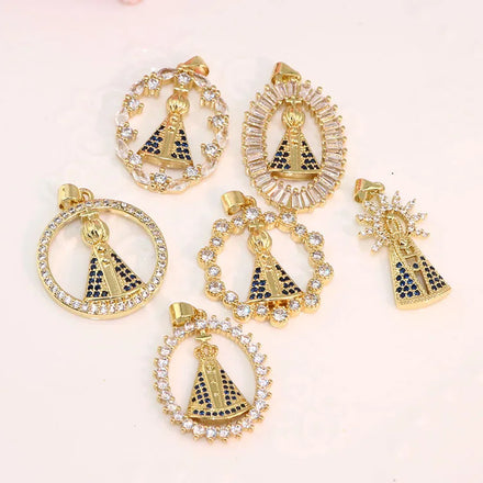 CZ8628 18k Gold Plated CZ Virgin Mary Virgen De La Caridad Del Cobre Our Lady of Charity Pendants Religious Jewelry Supplies