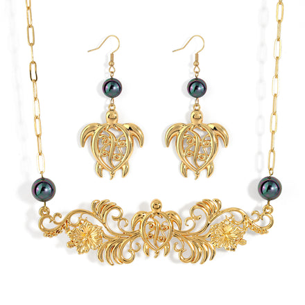Hawaiian Jewelry Wholesale Hot Hawaiian Gold Plated Turtle Shell Pearl Set Alloy Necklace Sets for Women Girls Gift
