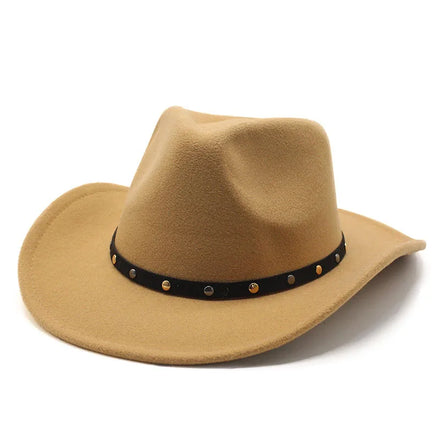 Fashion Woman Rivets Belts Winter Hats 2023 Wide Brim Cowboy Hats