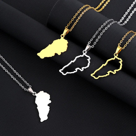 Factory Lebanon City Map Chain Necklace Stainless Steel Silver 18K Gold Plated Lebanon National Flag Emblem Map Pendant Necklace