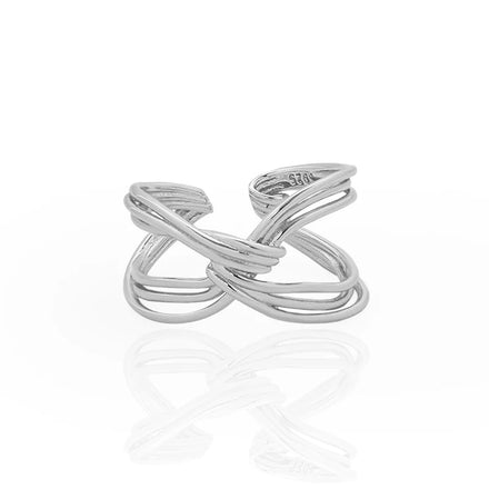 S925 Sterling Silver Intertwined Opening Ring Multi-Line Rope Knot Ring Statement Rings for Her