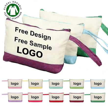 Custom Logo Fashionable Travel Cotton Canvas Makeup Bags Cosmetic Bag Zipper Blank Pouch Letter for Women's Toiletries