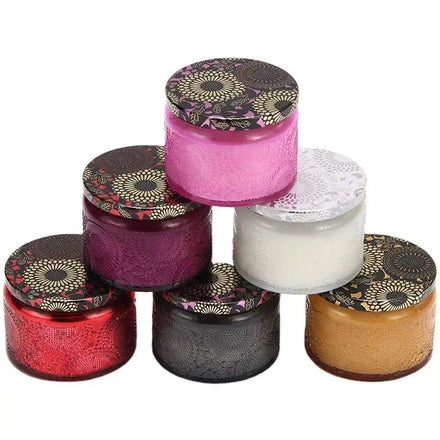 Handmade Creative Embossed Christmas Gift Set Glass Candle Holders & Lanterns Mini Empty Wax Jars with Holder and Cup