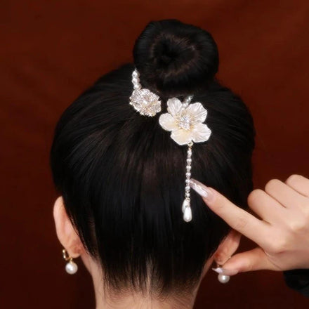 Ponytail Button Meatball Head Plate Hair Clip for Women Crystal Rhinestone Hair Claw Women's Head Hairpin Pearl Hair Grab