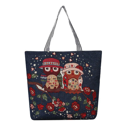 Customized Wholesale New Woven Flower Cartoon Canvas Bag Fashion Ladies Canvas Shoulder Bags Large Capacity Portable