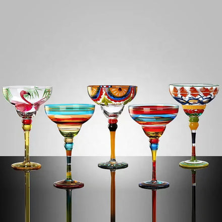Gift Creative Mexican Custom Coloured Coupe Hand Painted Unique Martini Glass Goblets Margarita Cristal Wine Cocktail Glasses