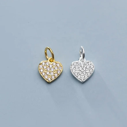 Vintage Sterling Silver 925 Fashion Jewelry Heart Zircon Pendants Charm for Necklace Making