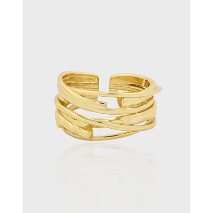Dainty 18K Gold Plated Adjustment Irregular Rings Multi-layer Cross Sterling Silver Rings for Women