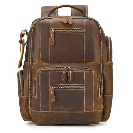 New Arrival Men's Vintage Custom Genuine Leather Laptop Backpack with Polyester Lining Waterproof & Arcuate Shoulder Strap
