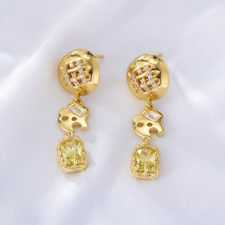 Findings Fantasy Buttons Jewelry Psj Brass 18k Gold Plated Citrine Yellow Cubic Zirconia Drop Earrings for Women Lady Bridal