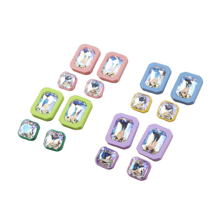 New 2024 Hot Selling Rectangular square Diamond Candy Color Sweet Girl Stud Earrings