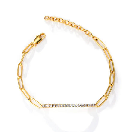 Hip Hop Minimalist bar Paper Clips Psj Brass Rhodium 18k Gold Plated Cubic Zirconia Adjustable Chain Link Bracelets for Women
