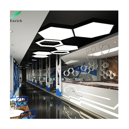 Simple Led Chandelier Lamp Office LED Hanging Lights Hollow Hexagon Pendant Light for Commercial Place
