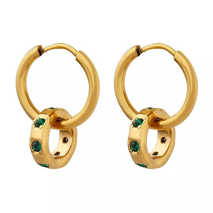 Women's Xinyue 18K Gold Plated Titanium Steel Geometry Fashionable Jewelry Cubic Zirconia Hoop Earrings Double Rings Pendant