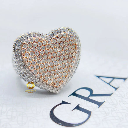 Fashion Jewelry Fully Pave Heart Shape love Two Tone Rose Gold 925 Silver Vvs Moissanite Diamond Hip Hop Iced Out Rings for Mens