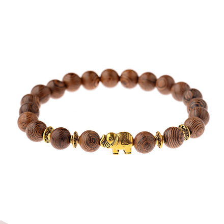 Natural Wood Bead Bracelet with Lava Stone Gold Plated Trendy Gift for Men Women Yoga Animal Decoration