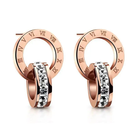 Classic Design Stainless Steel Earrings Rose Gold Shiny Women Jewelry Double Circles 18k Gold Plated Stud Hoop Huggie Earrings