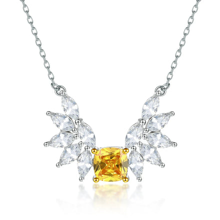 Women's Trendy 925 Silver Wing Pendant Necklace with CZ Zircon Rhodium Plated for Weddings Engagements or Parties