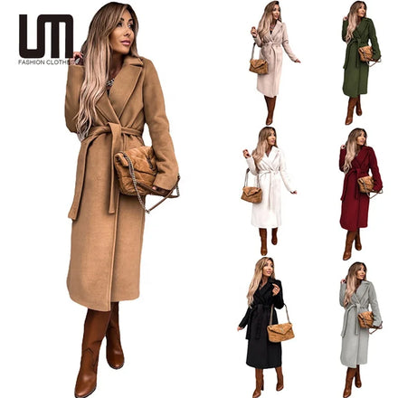 OEM New Arrivals Winter Women Windbreaker Fashion Streetwear Lady Long Jacket Woolen Trench Coat