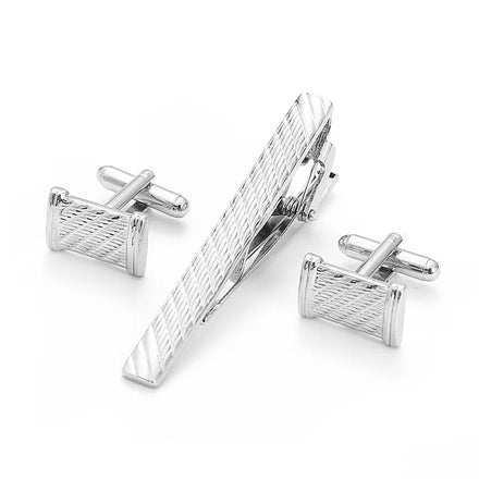 Luxury Men Shirt Cuff Button Tie Pin Gifts Gold Silver Plating Man Cufflinks and Tie Clips Pin Set for Wedding