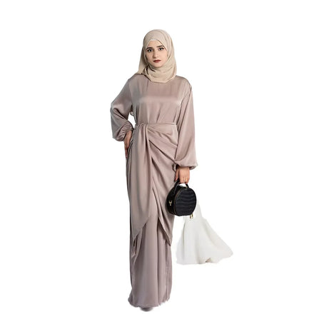 Loriya New Design Hot Selling 2pc Satin Abaya Wrap Skirt Set Islamic Clothing Modest Women Muslim Dresses