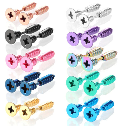 Stainless Steel Fashion Gold Black Color Stainless Nail Screw Stud Earring for Women Men Helix Ear Piercings Jewelry