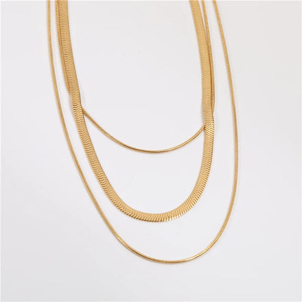 Fenny 18K PVD Plated Waterproof Trendy Three Layers Herringbone Necklace Sweater Chain Stainless Steel Jewelry Wholesale