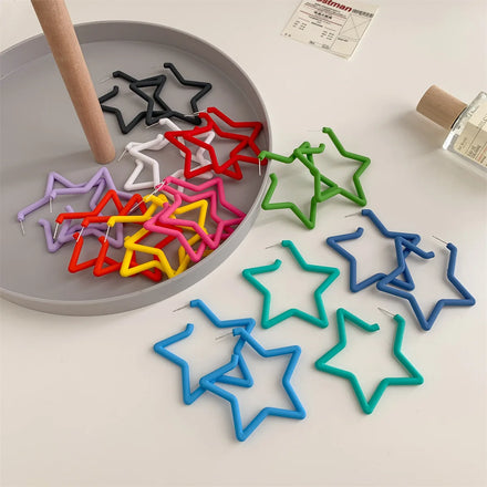 Cute Girl Five-Point Star Party Frosted Acrylic Hoop Earrings Trendy Street Fashion in Candy Colors