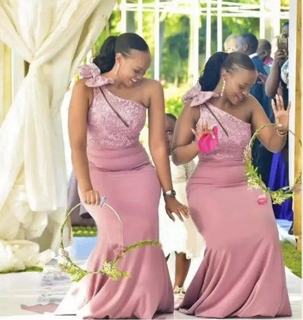 One Shoulder African Women Dress Lace Maid of Honor Wholesale 2026 Long Dusty Rose Mermaid Bridesmaid Dresses MB81